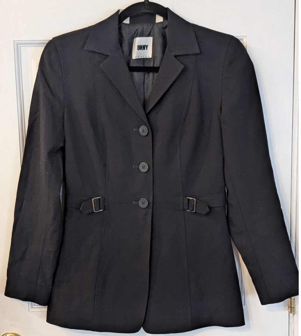 DKNY Wool Blazer Black Tailored Button Front Lined Size 4P
